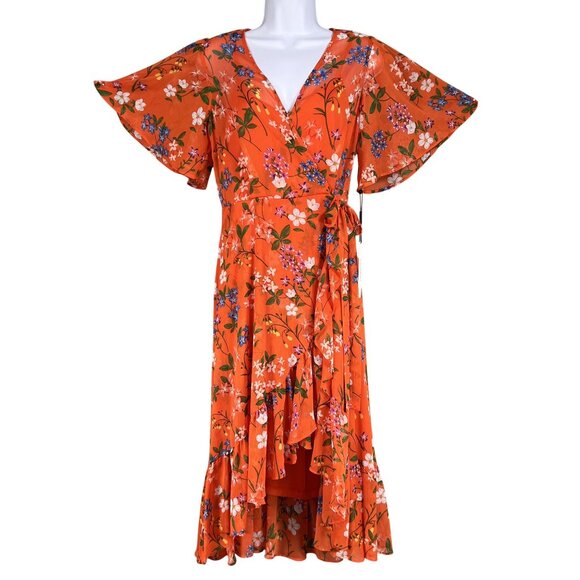 Calvin Klein NWT Womens 6 Floral Chiffon Ruffle Midi Dress Fairycore Bloomcore - Picture 9 of 16